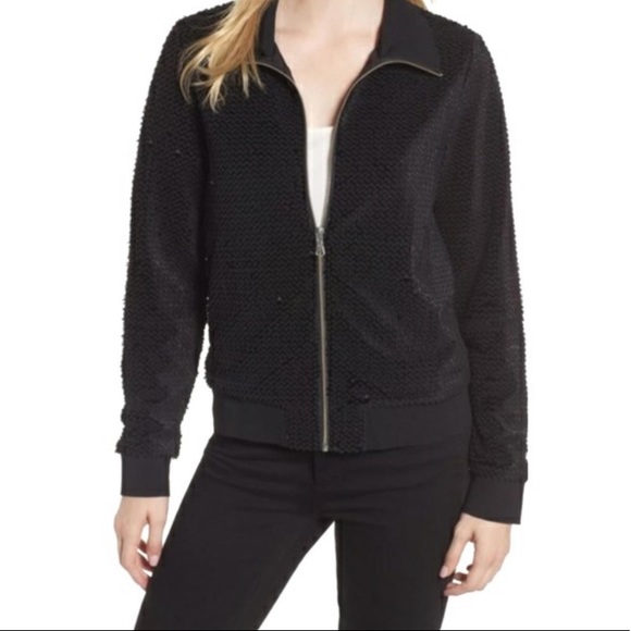 TROUVE Black ALL OVER SEQUINS Bomber Jacket Zipper M - Picture 9 of 16